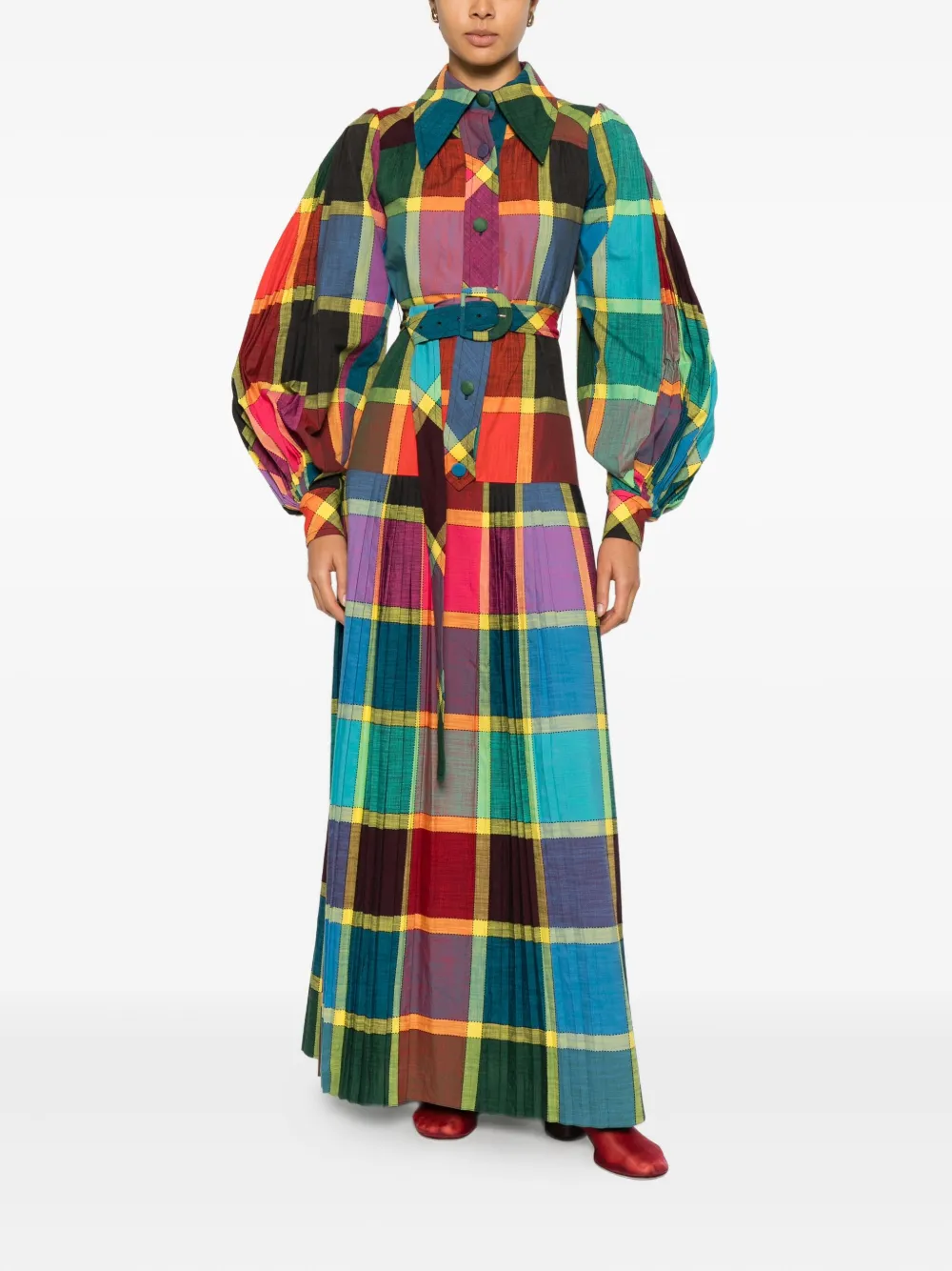 Gucci Pre-Owned 2020s geruite maxi-jurk met ceintuur - Groen