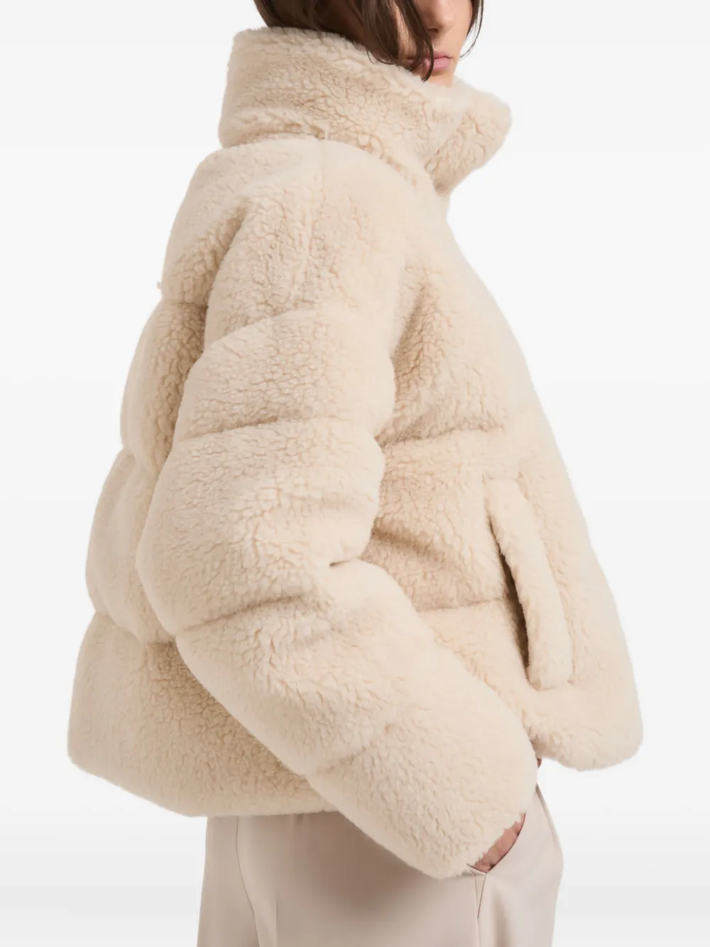 Weekend Max Mara Alfredo Padded Coat High Collar Front Pockets In Neutral