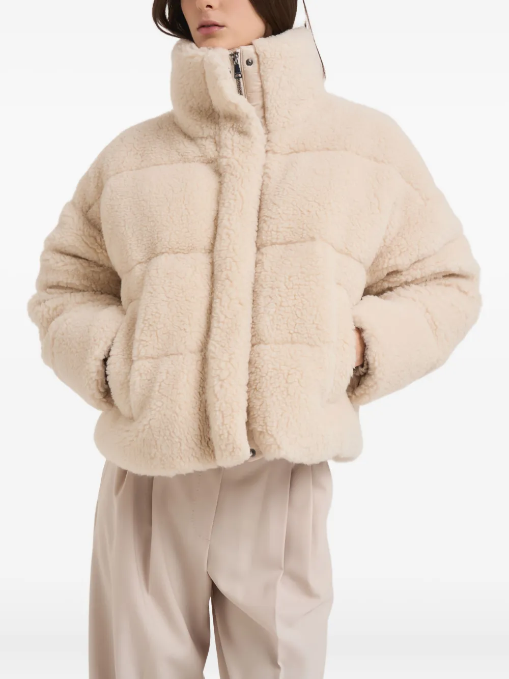 Weekend Max Mara Alfredo Padded Coat High Collar Front Pockets In Neutral