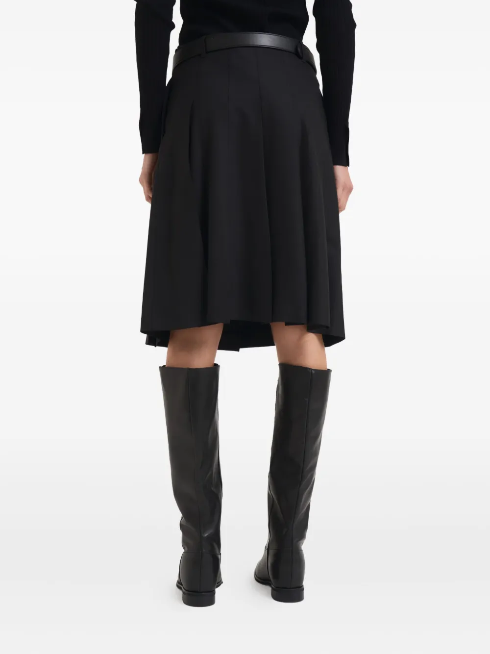 Max Mara Belted Pleated Midi Skirt In Black