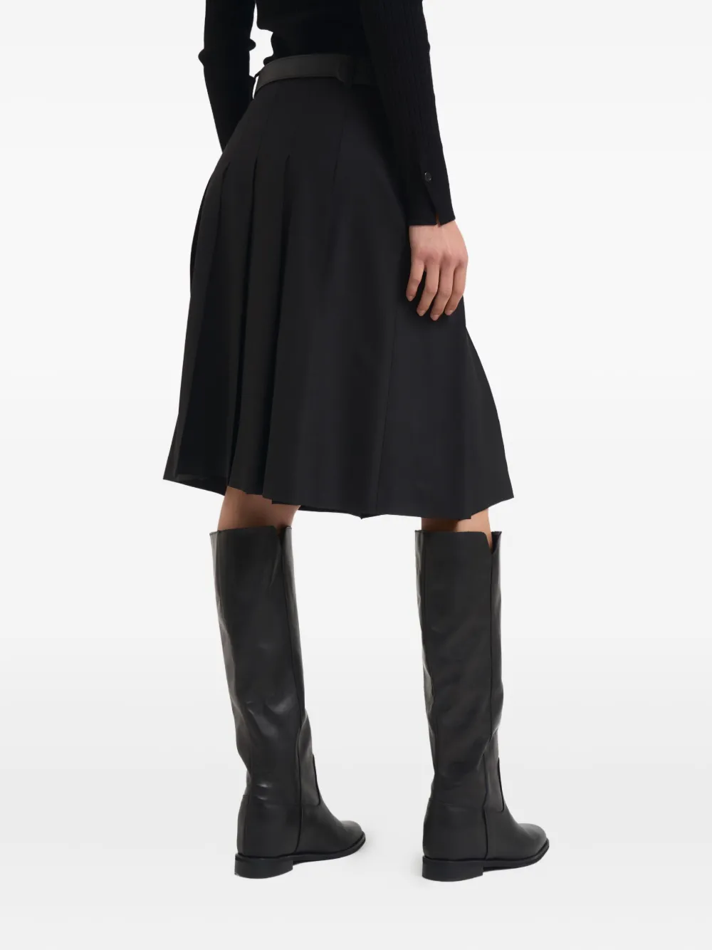 Max Mara Belted Pleated Midi Skirt In Black