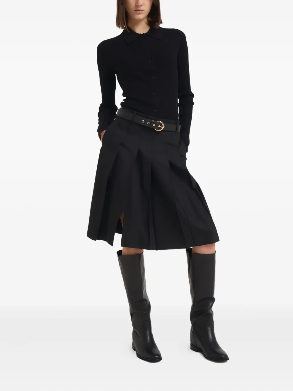 Max Mara belted pleated midi skirt - Zwart