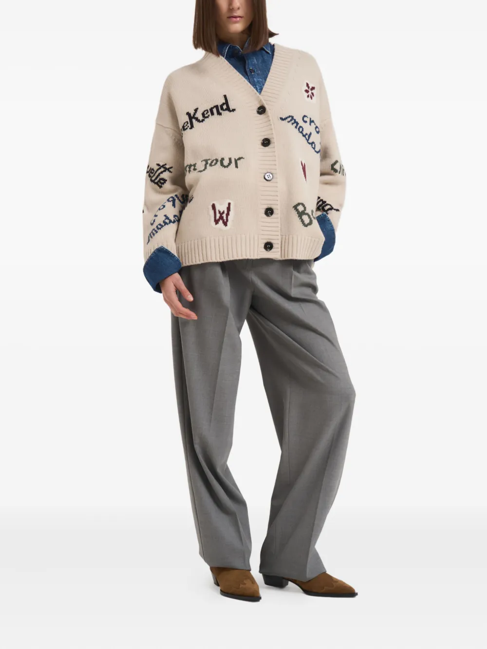 Weekend Max Mara Cardigan Over In Filato Di Lana Ecru In Neutral