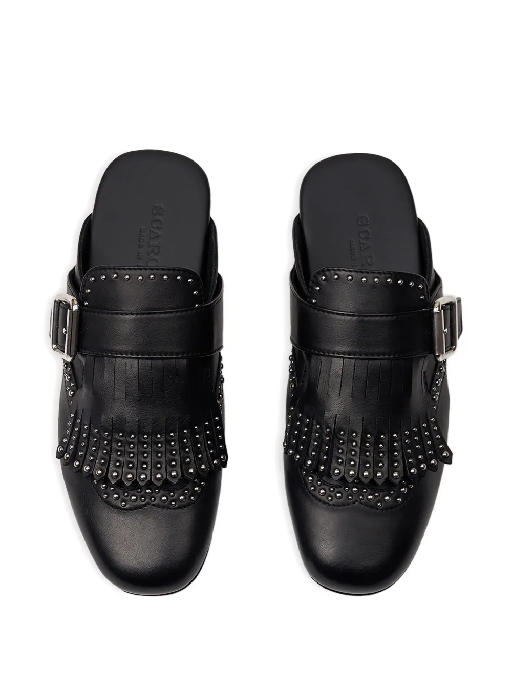 Scarosso Gaia Fringed Studded Mules In Black