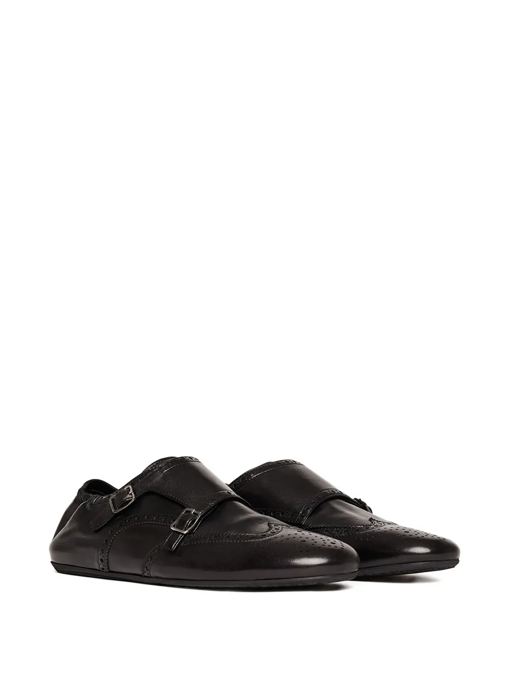 Scarosso Johnny buckled brogue monk shoes - Zwart