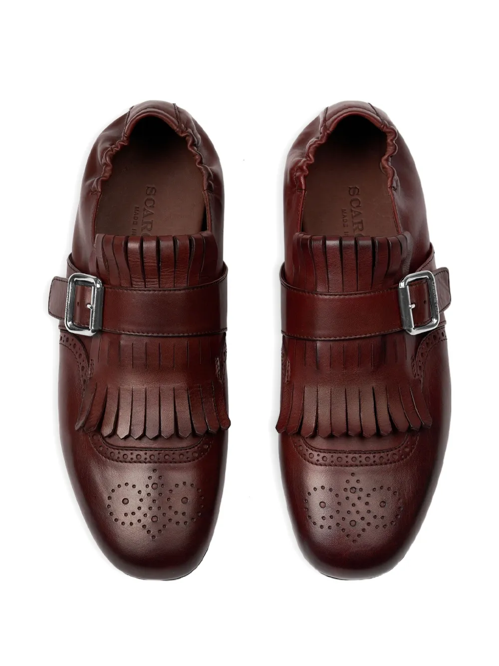 Scarosso Julian Fringed Buckled Monk Shoes In Brown