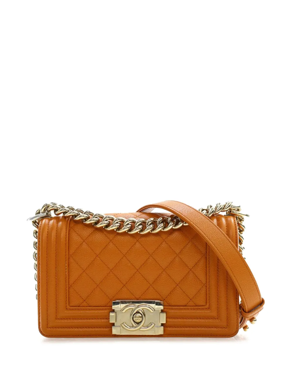 CHANEL Pre-Owned 2021-2025 スモール マトラッセ キャビア ボーイ フラップ ショルダーバッグ - ブラウン