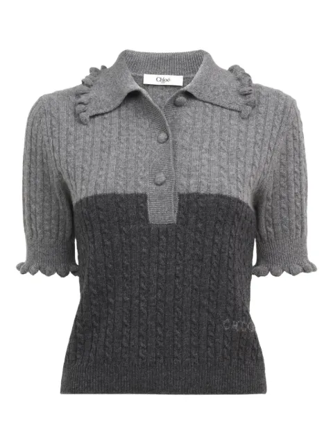 Chloé ruffled cable-knit polo top 