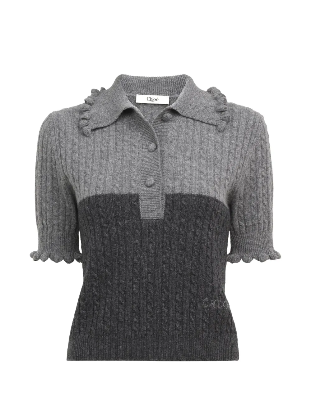 Chloé ruffled cable-knit polo top - Grigio