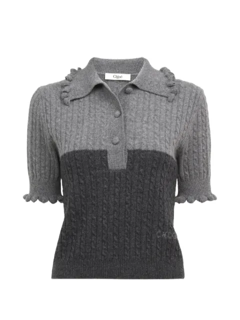 Chloé ruffled cable-knit polo top 