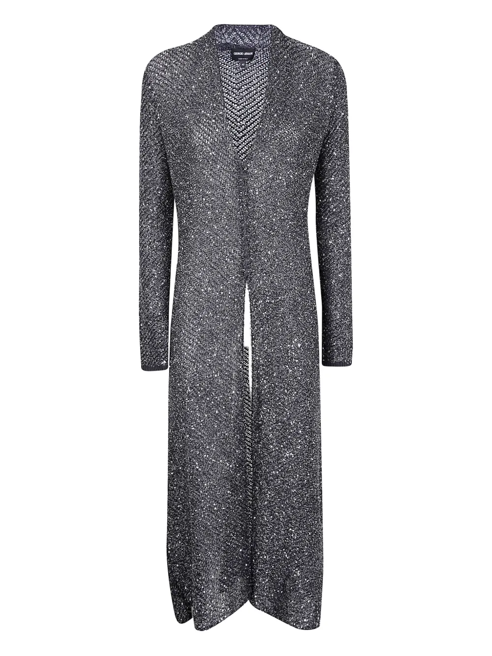 Giorgio Armani Longline Textured Knit Cardigan With Metallic Finish In Gray