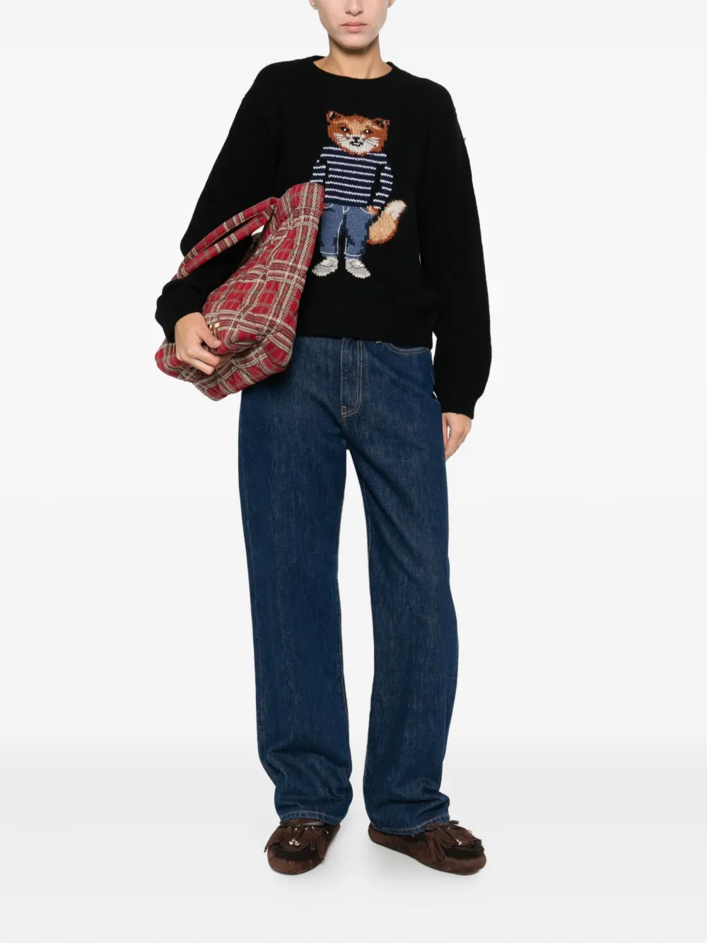 Maison Kitsuné Fox-motif Wool Sweater In Black
