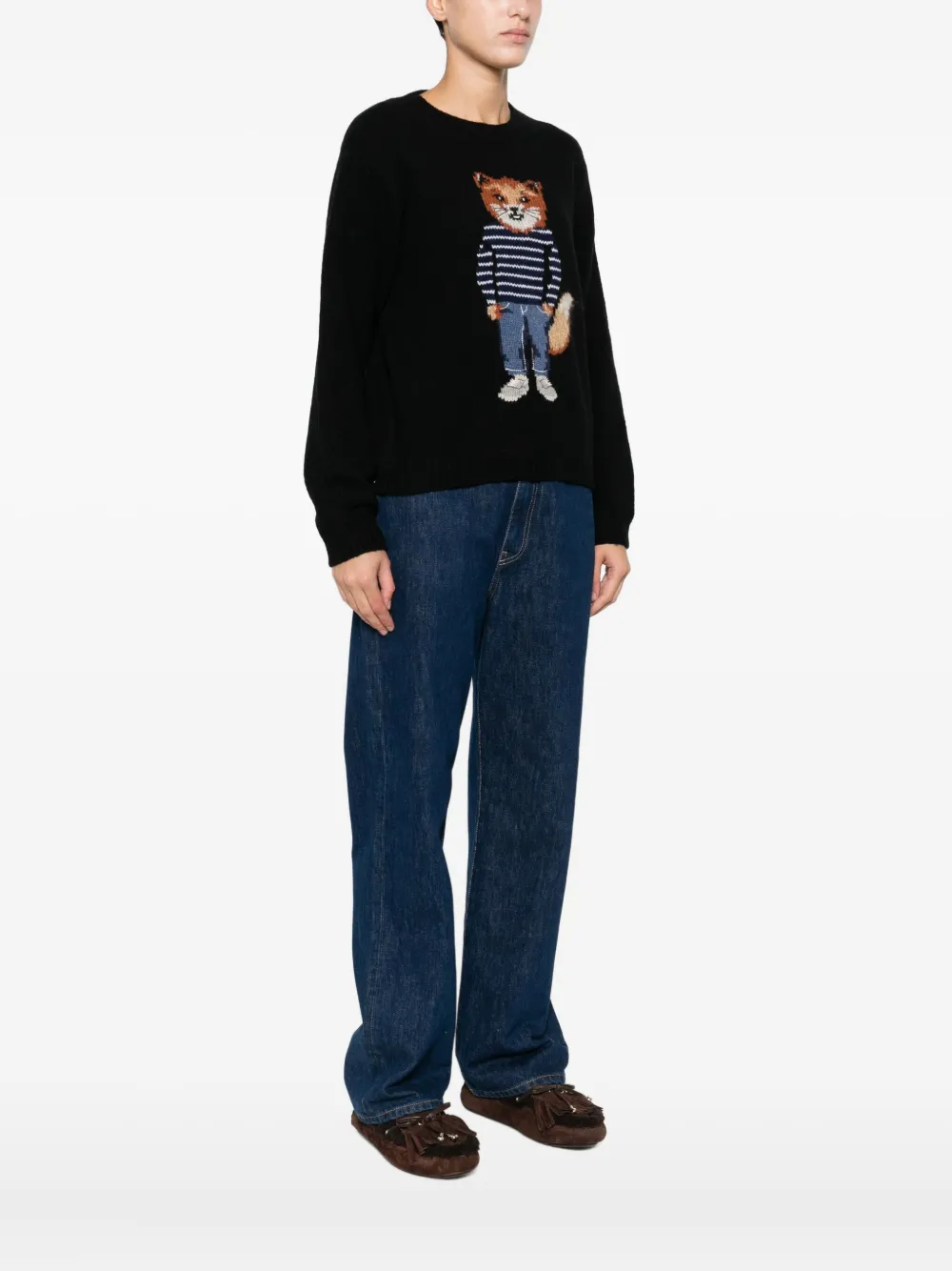 Maison Kitsuné Fox-motif Wool Sweater In Black