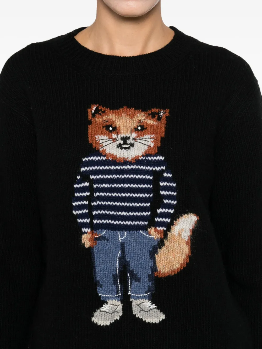 Maison Kitsuné Fox-motif Wool Sweater In Black