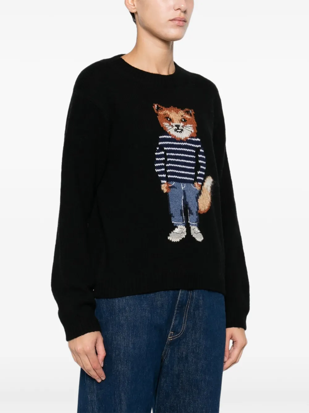 Maison Kitsuné Wollen trui met vossenpatroon Zwart