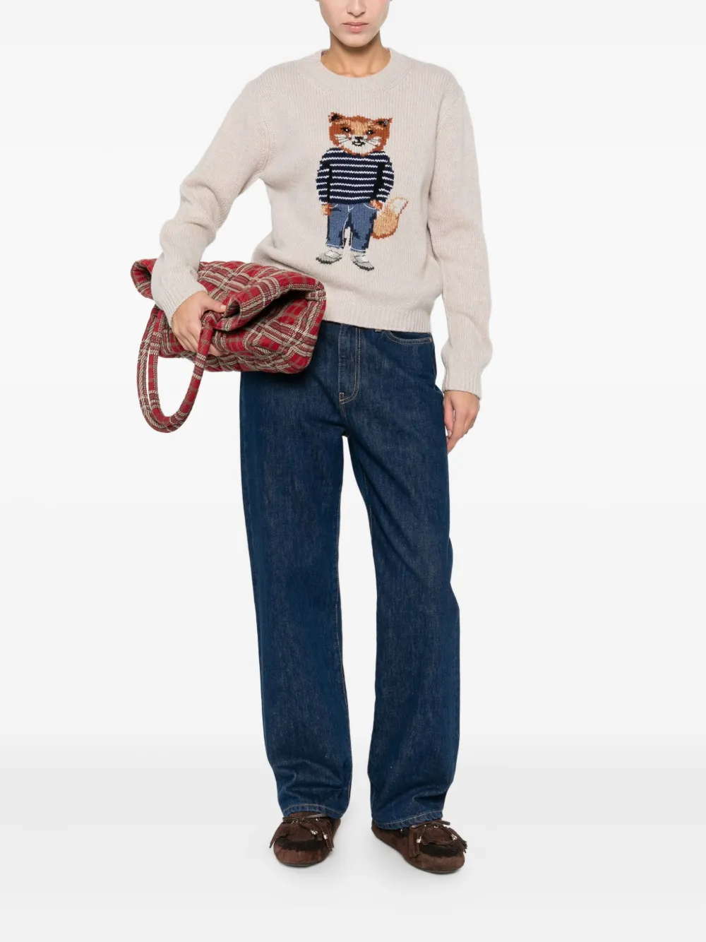 Maison Kitsuné Dressed Fox Intarsia Wool Jumper Knitwear White In Neutral