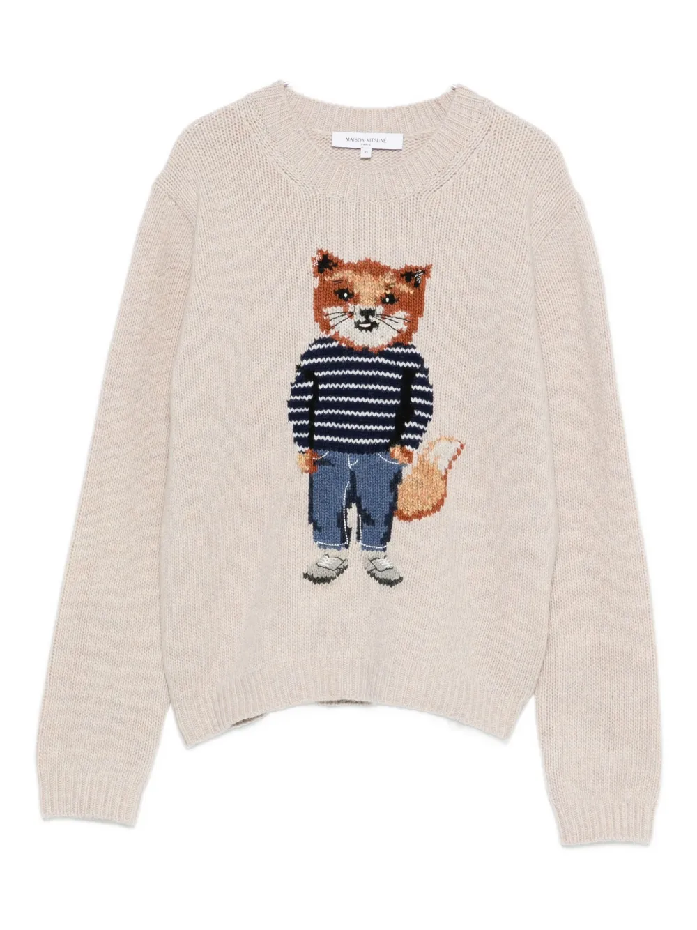 Maison Kitsuné Dressed Fox Intarsia Wool Jumper Knitwear White In Neutral