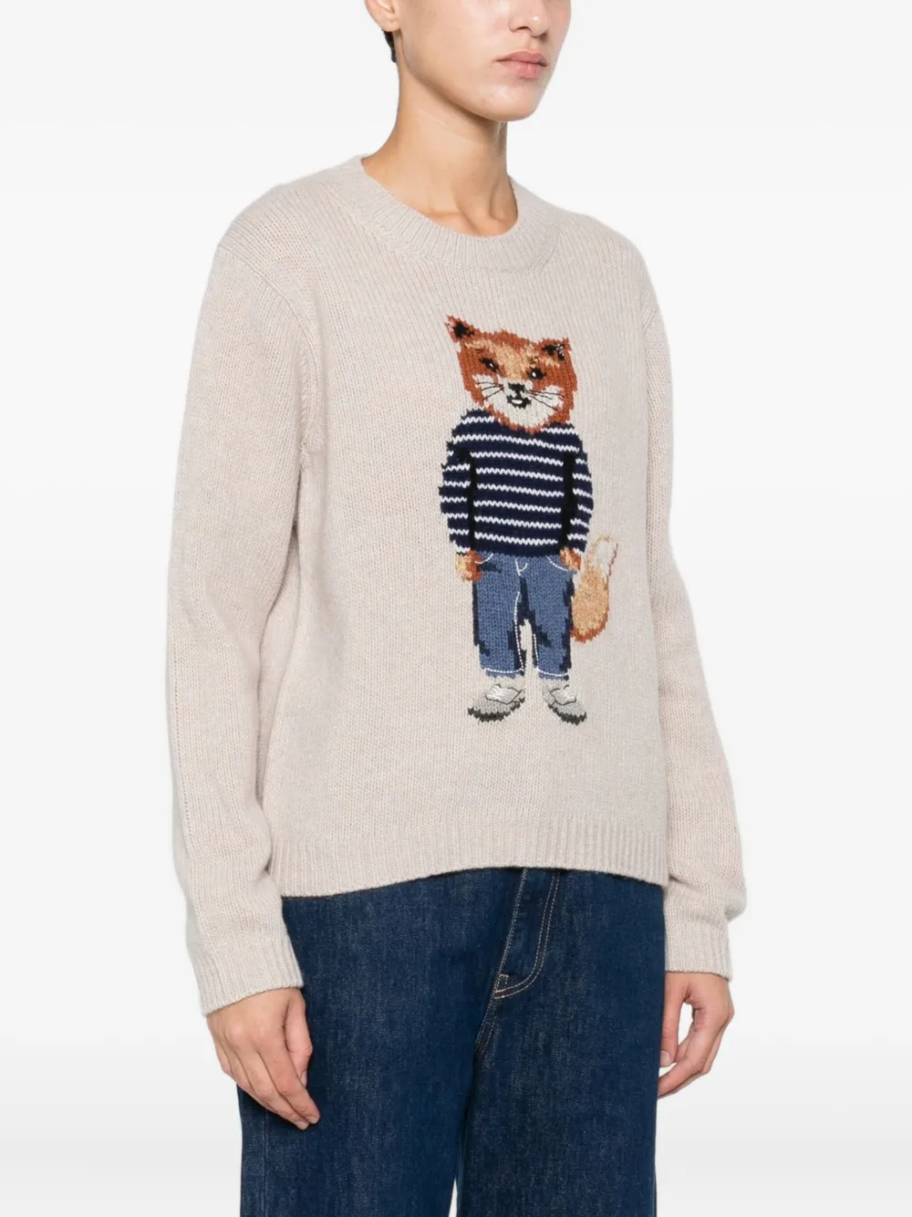 Maison Kitsuné Dressed Fox Intarsia Wool Jumper Knitwear White In Neutral