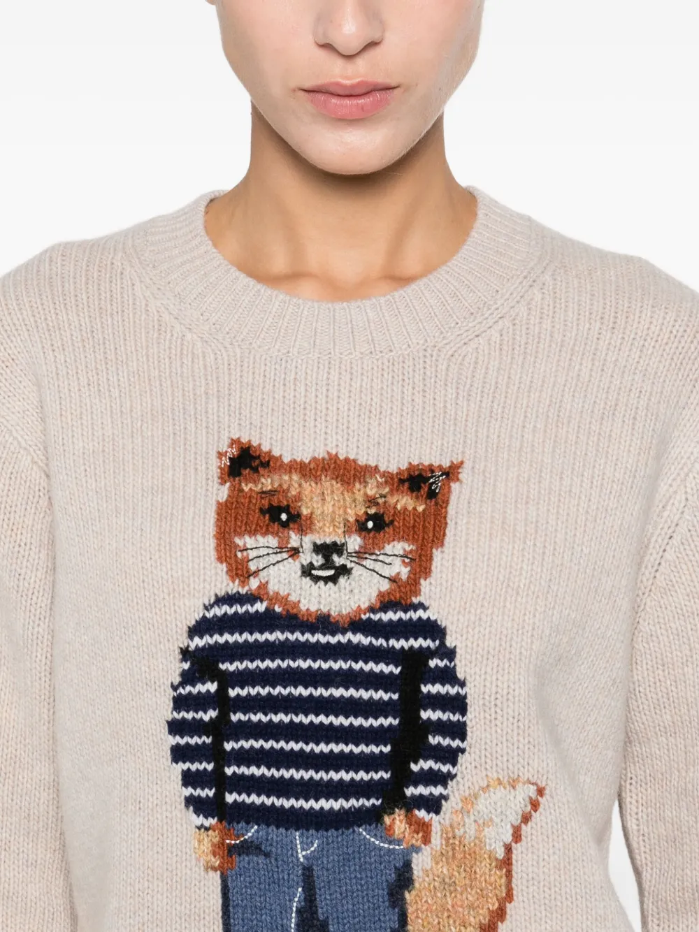 Maison Kitsuné Dressed Fox Intarsia Wool Jumper Knitwear White In Neutral