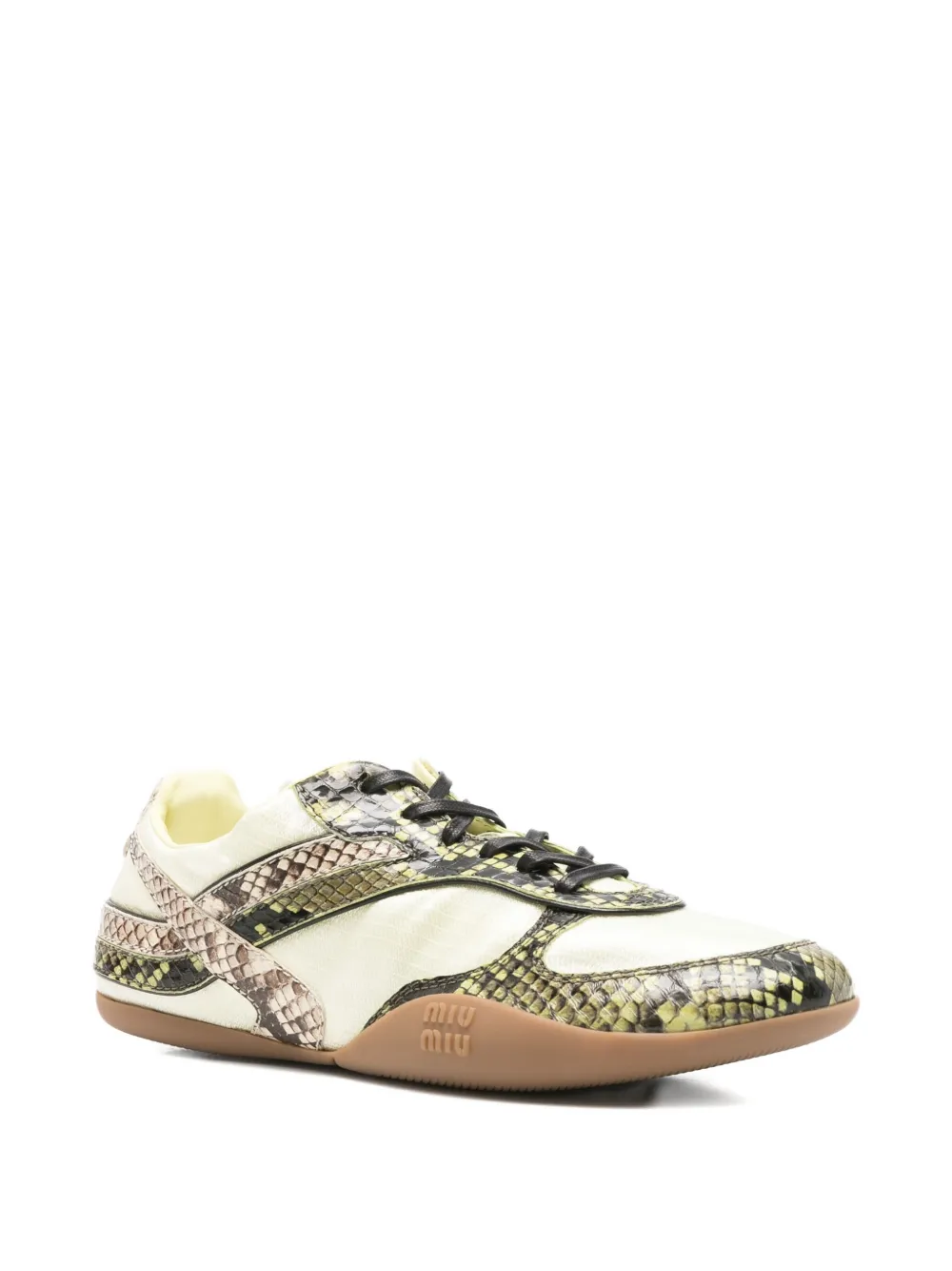 Miu Miu Sneakers met slangen-effect en vlakken - Geel