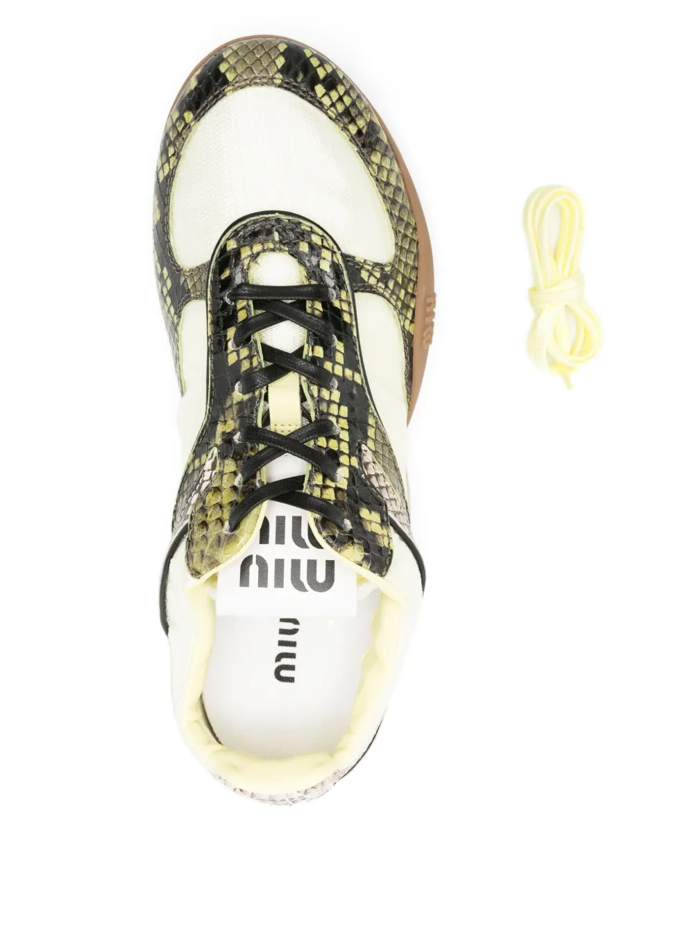 Miu Sneakers met slangen-effect en vlakken Geel