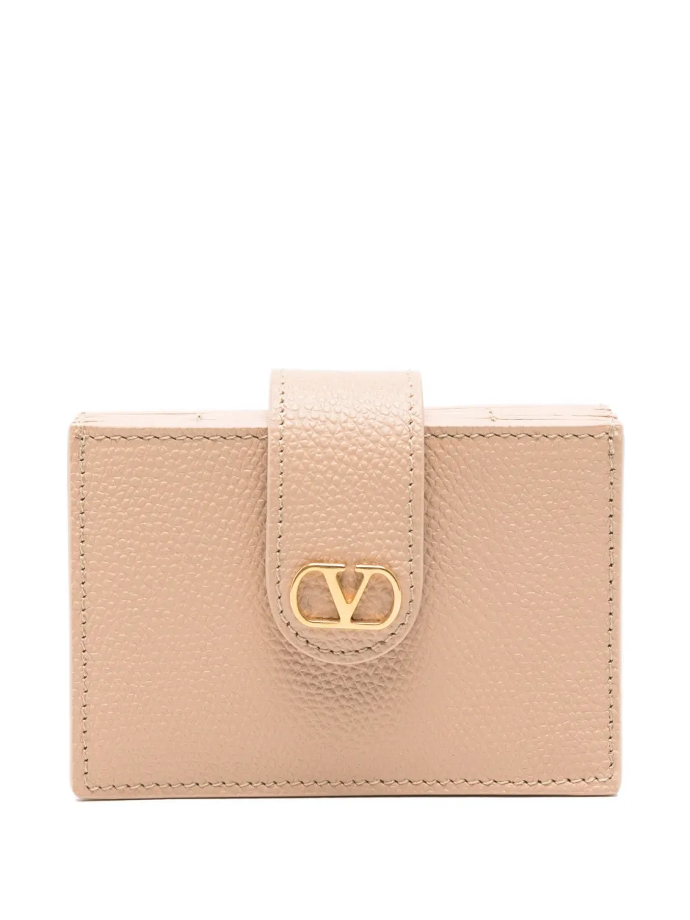 Valentino Garavani Vlogo Signature Leather Card Case In Neutral
