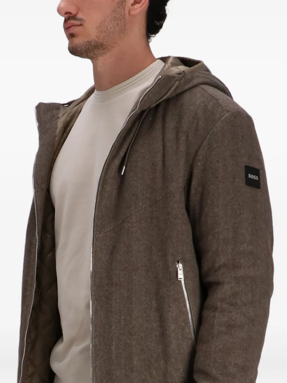 BOSS Jack met capuchon en logopatch Bruin