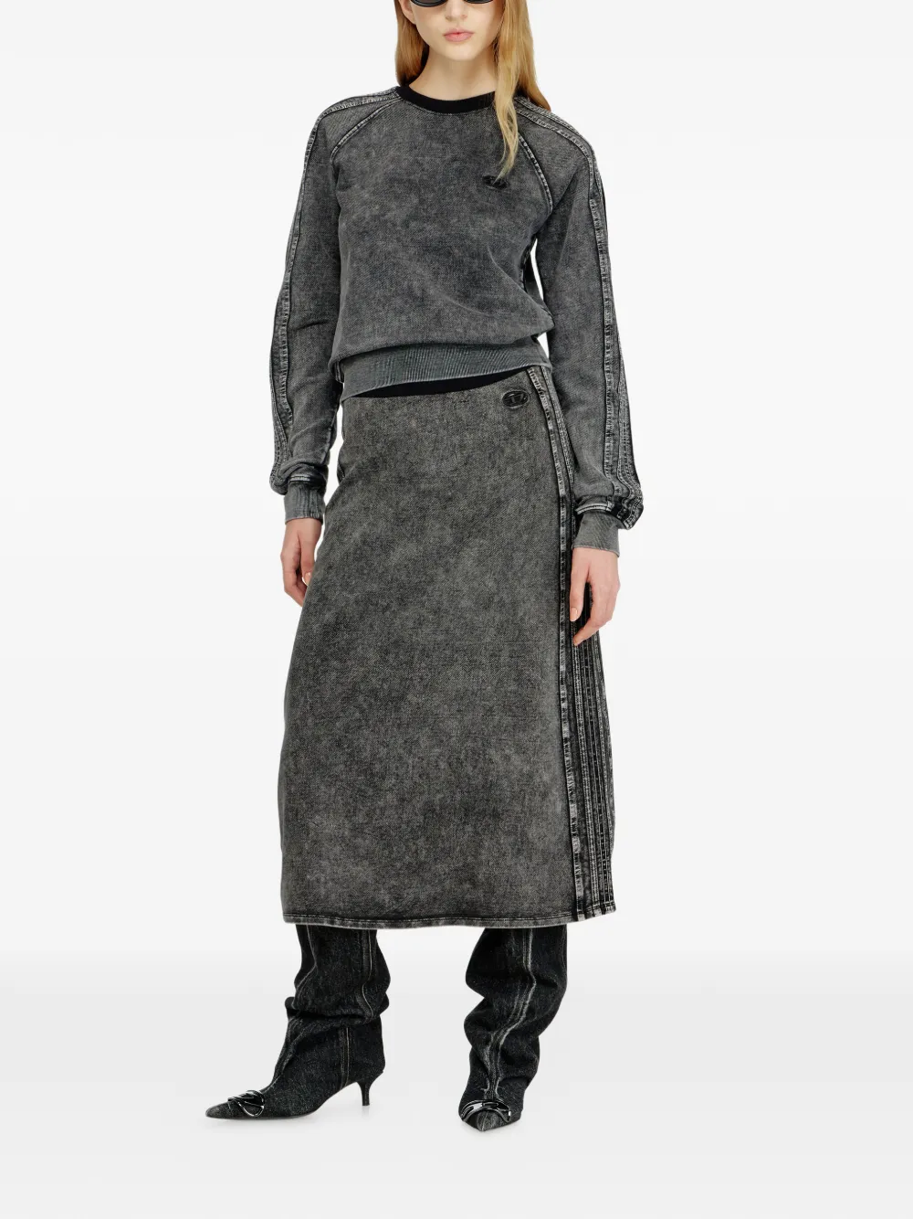 Diesel O-Ermy straight midi-rok met zijstreep Grijs