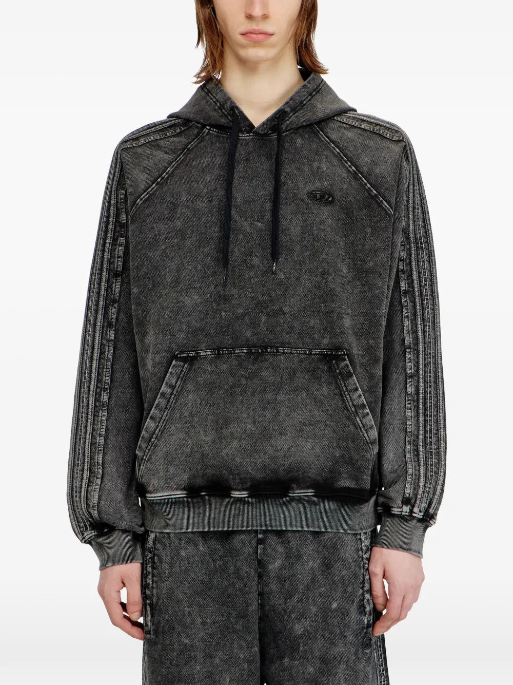 Diesel Hoodie van gewassen katoenen met Oval D-borduurwerk Grijs