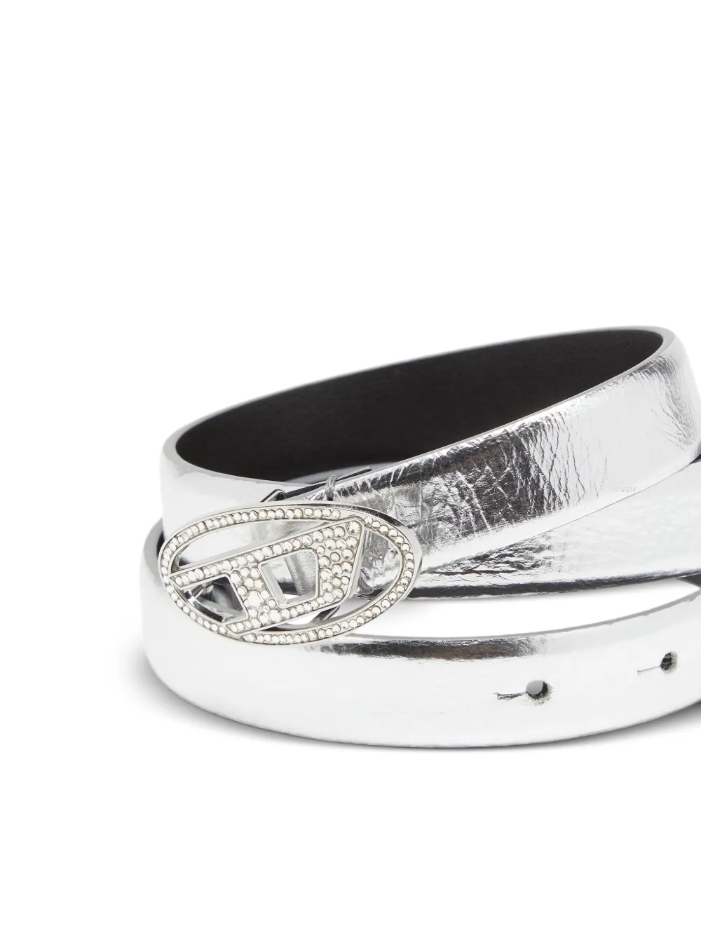 Diesel B-1dr 20 leren riem met stras - Zilver