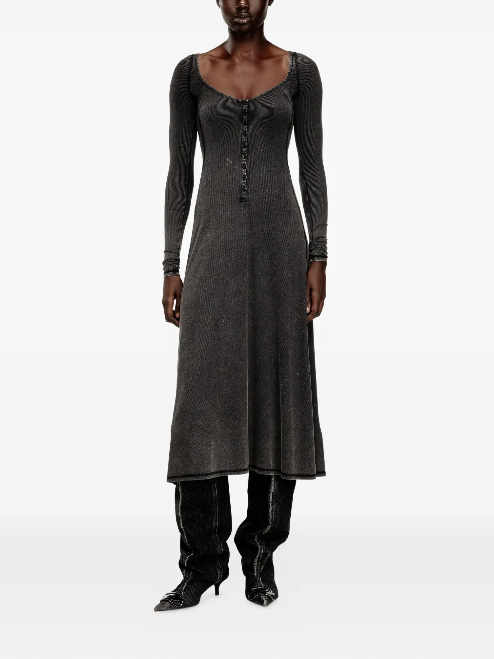 Diesel Ribgebreide midi-jurk Grijs