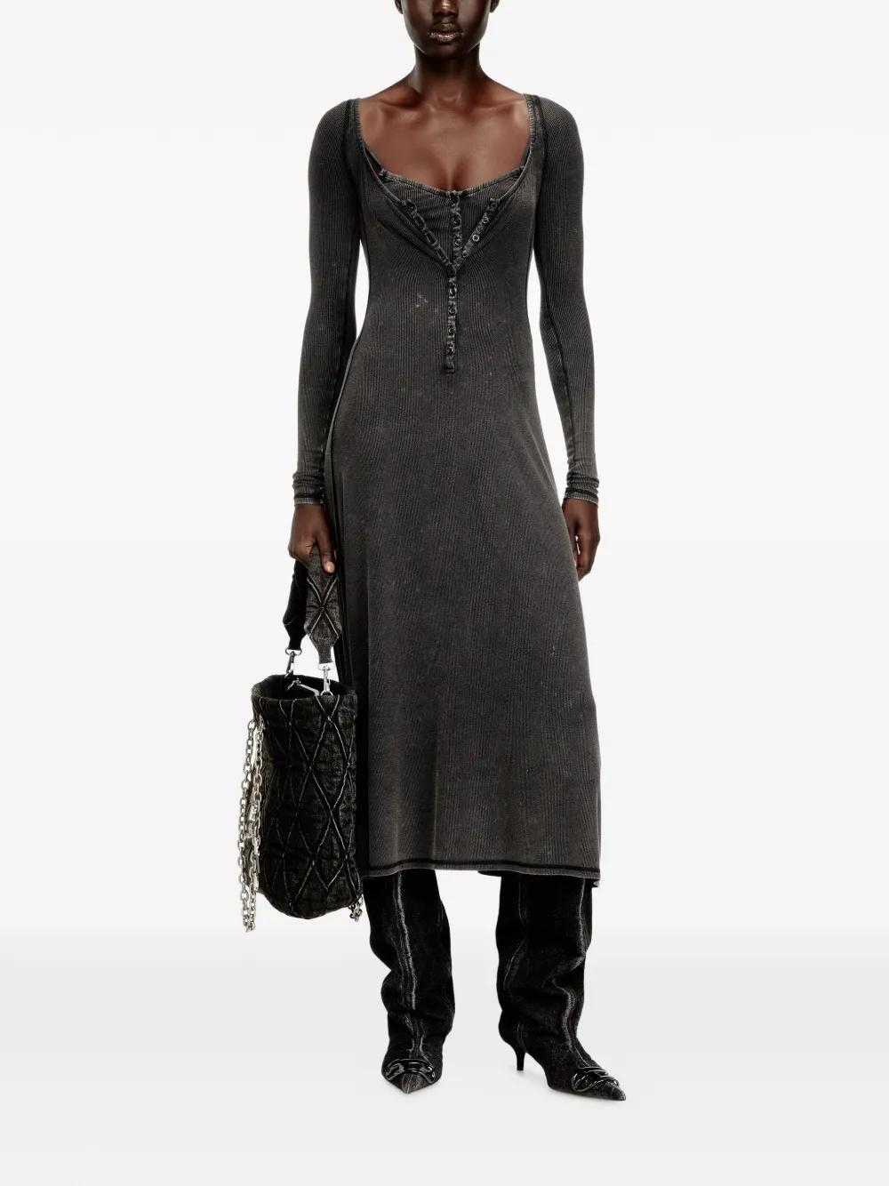 Diesel D-Ley ribbed midi dress - Grijs