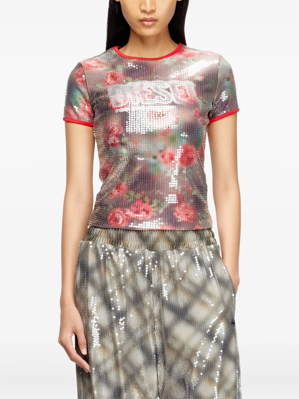 Diesel Sequin Floral T-unkyel T-shirt In Multi