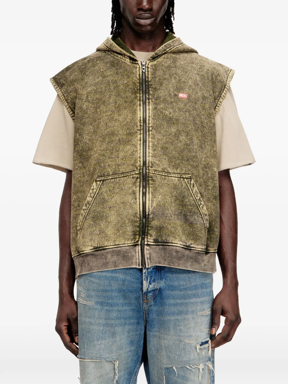  Diesel S-boxt-sl-zip Hooded Gilet - Brown 