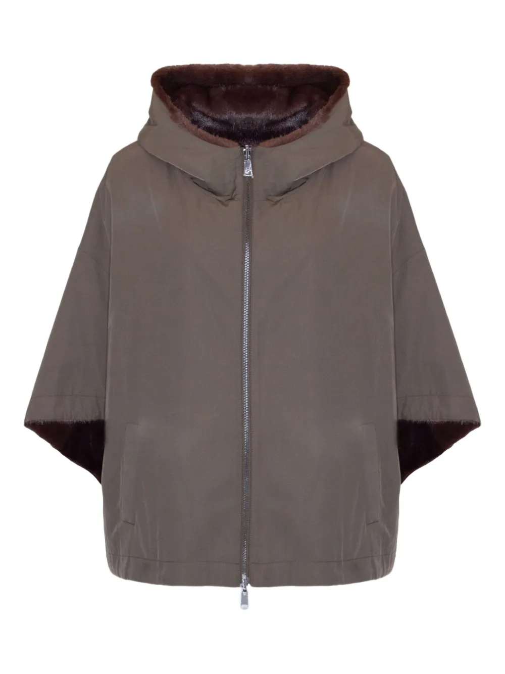 Lou Andrea Hooded Reversible Cape In Gray