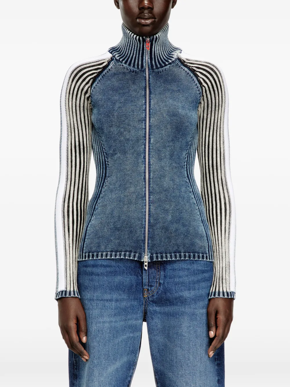  Diesel M-estrella Striped High-neck Jacket - Blue 