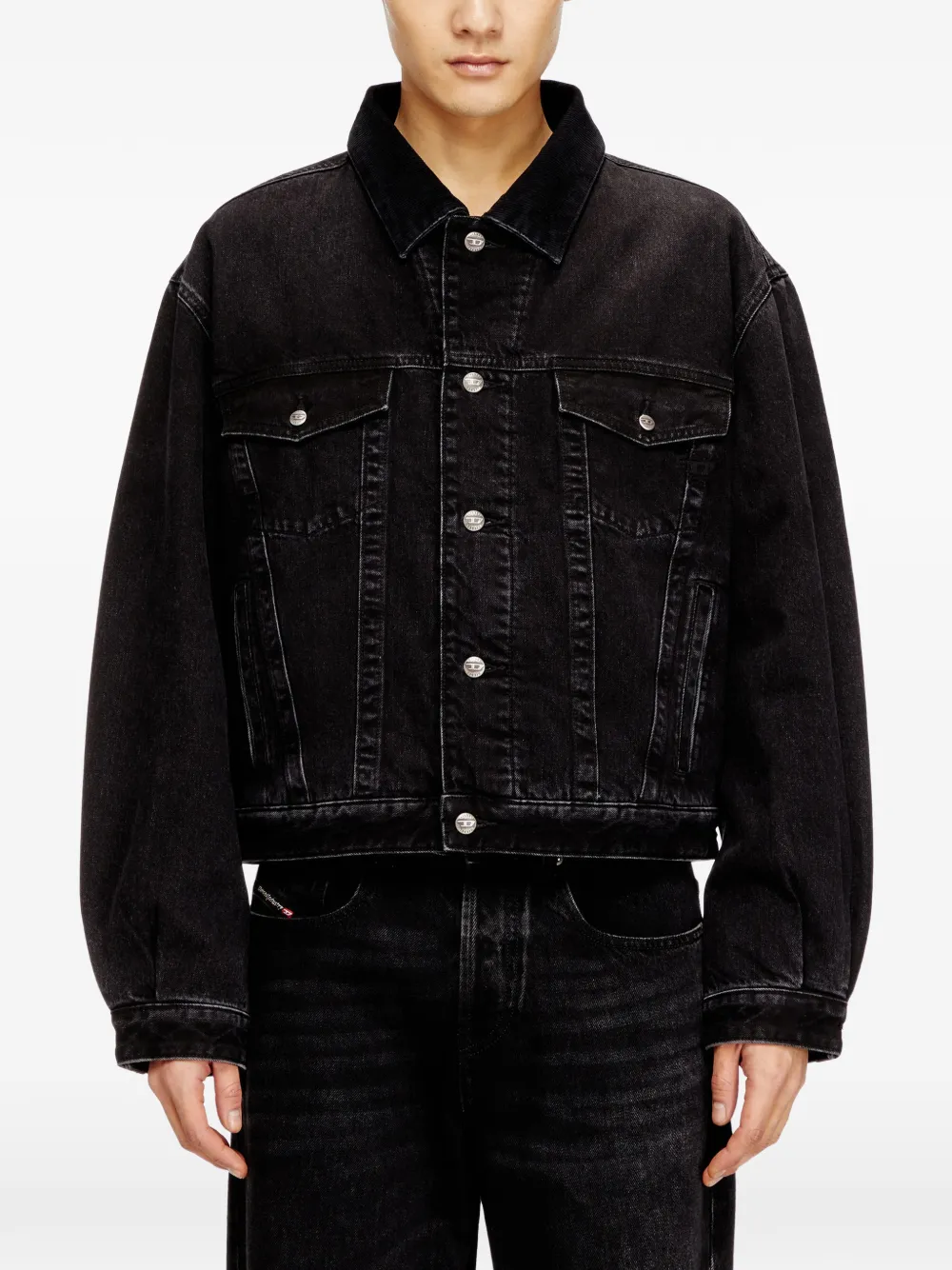 Diesel D-Ranger-T denim jack met ribfluwelen kraag Zwart
