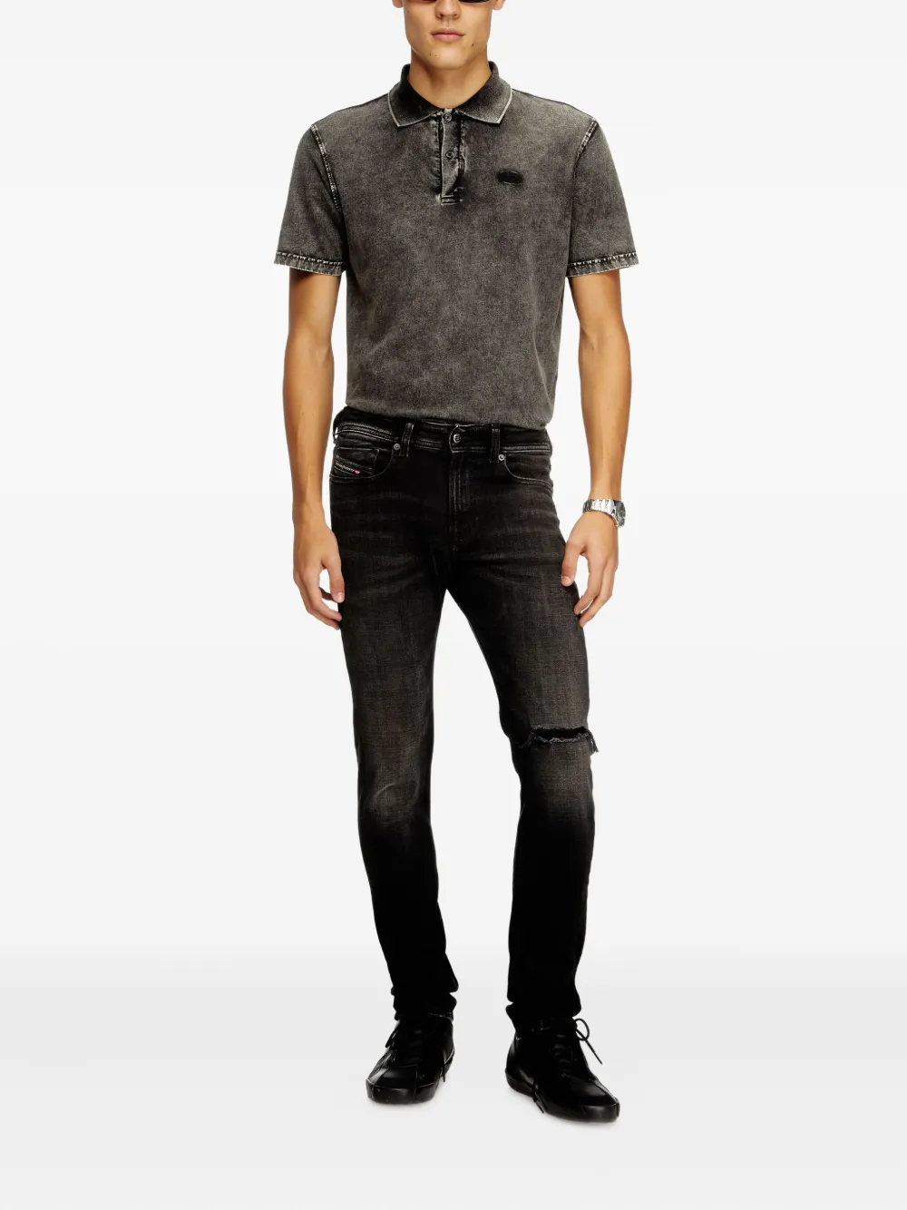 Diesel Sleenker 09n19 ripped jeans - Zwart