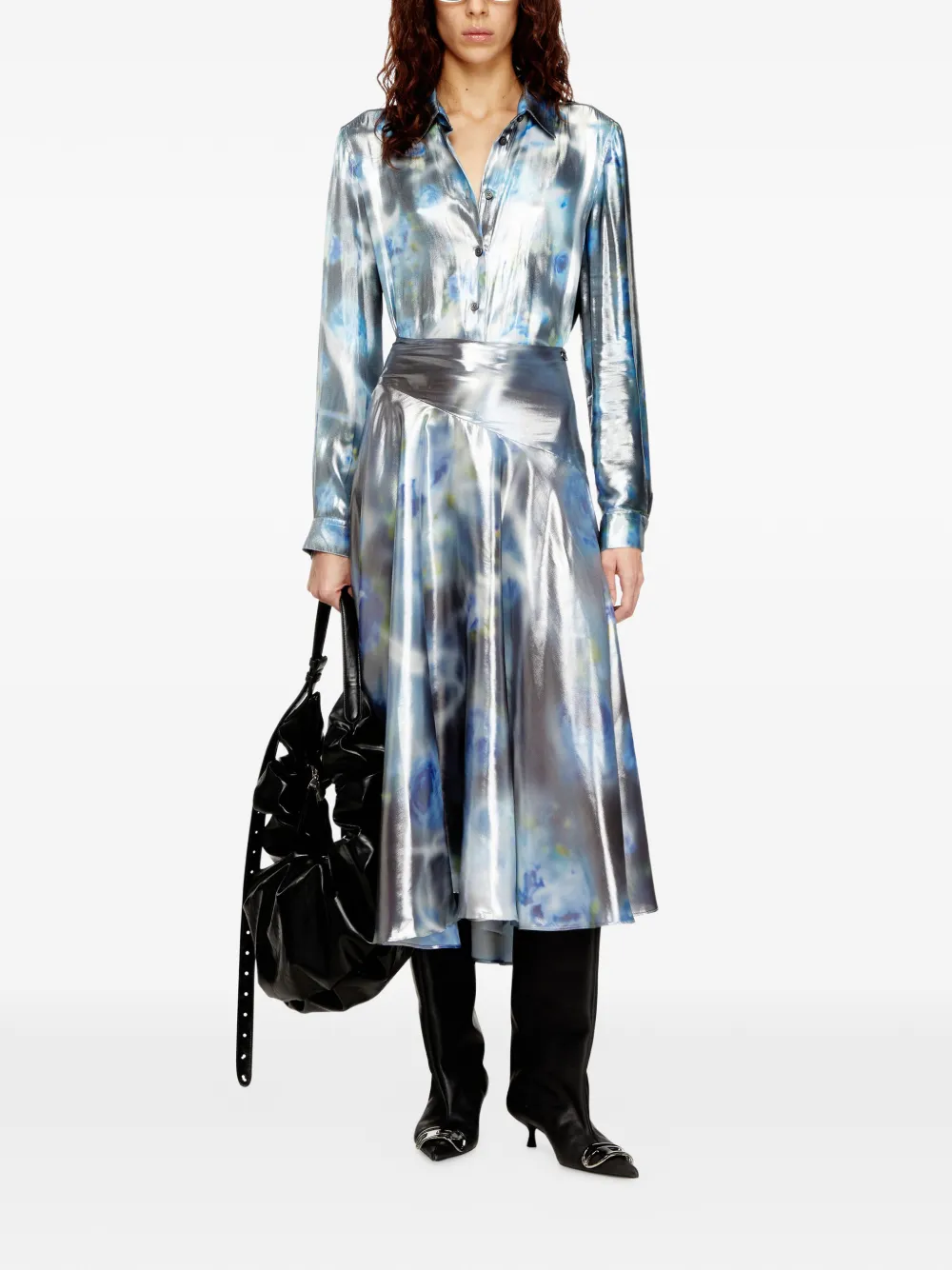 Diesel asymmetric-panel rose-motif skirt - Zilver