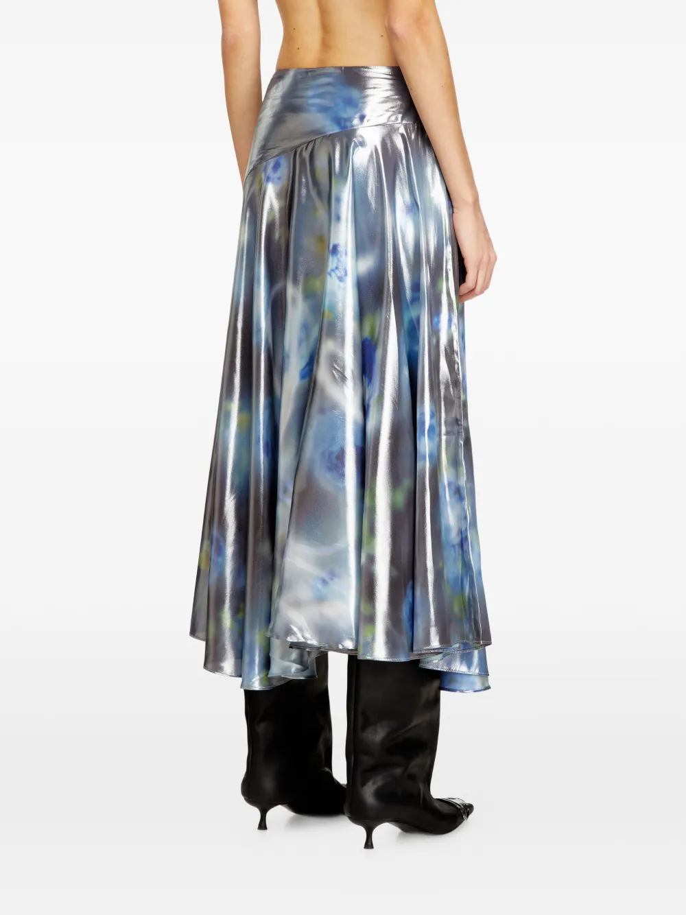 Diesel Rok met asymmetrisch vlak en rozenpatroon Zilver