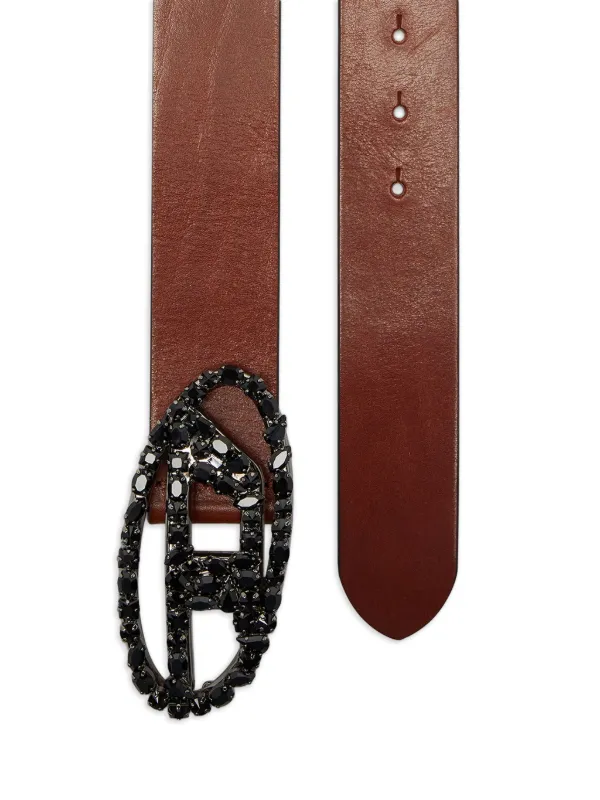 Crystal Embellished Brown Leather Belt BAR H EQUINE Red Beaded Black Crystal Hand Carved Western  main image 3