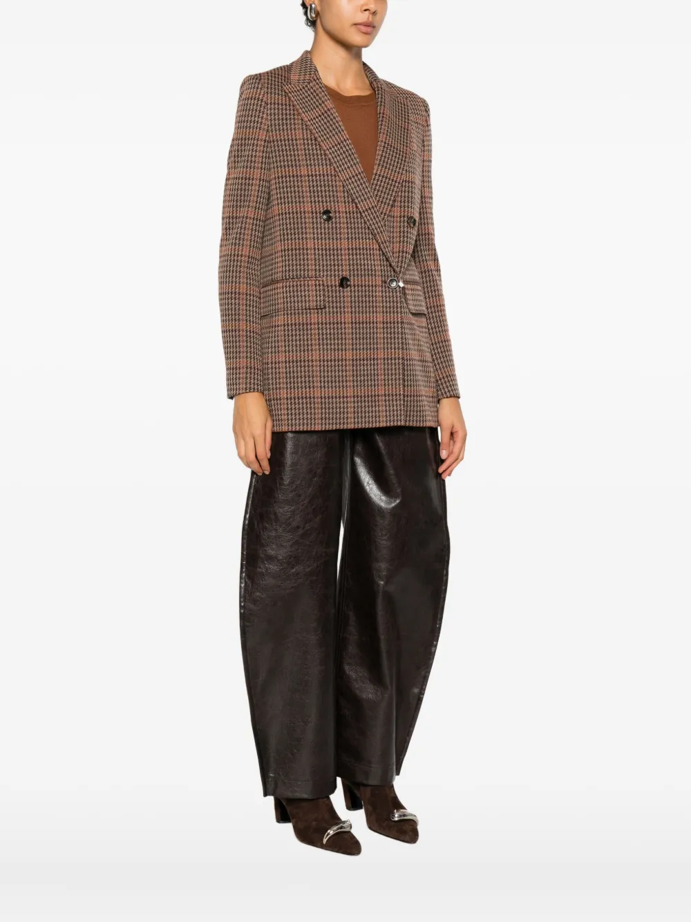 Max Mara Double Breasted Longline Check Jacket In Brown