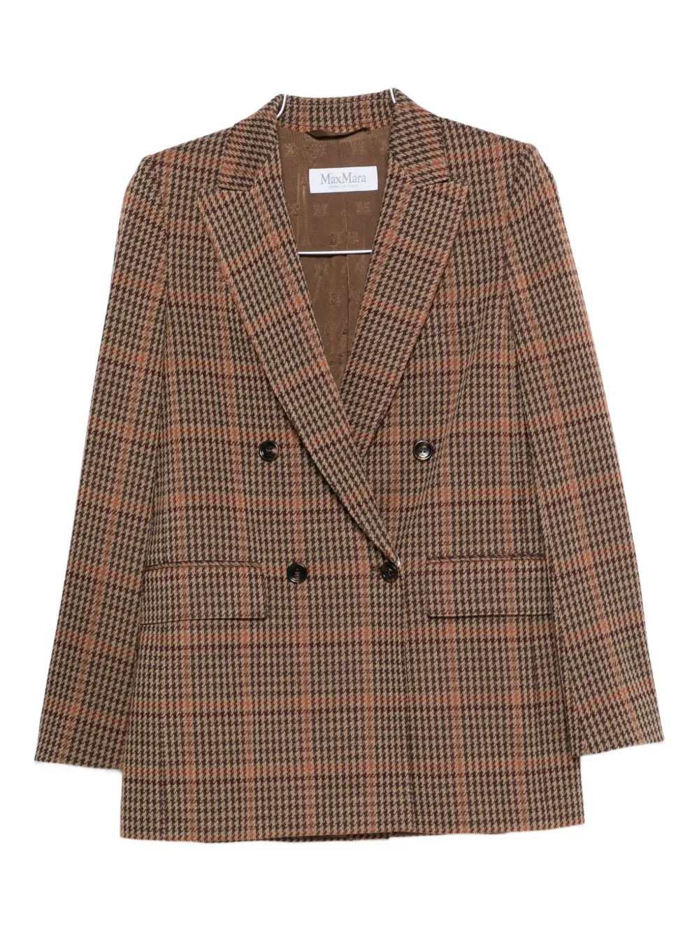 Max Mara Double Breasted Longline Check Jacket In Brown