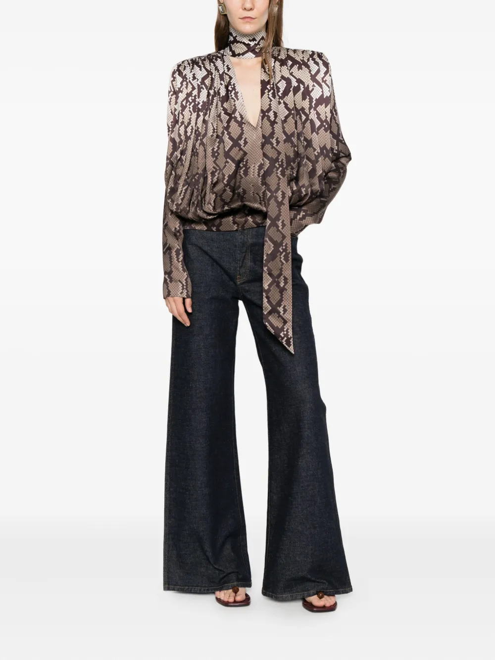 Stella McCartney Top met slangenprint en strik - Bruin
