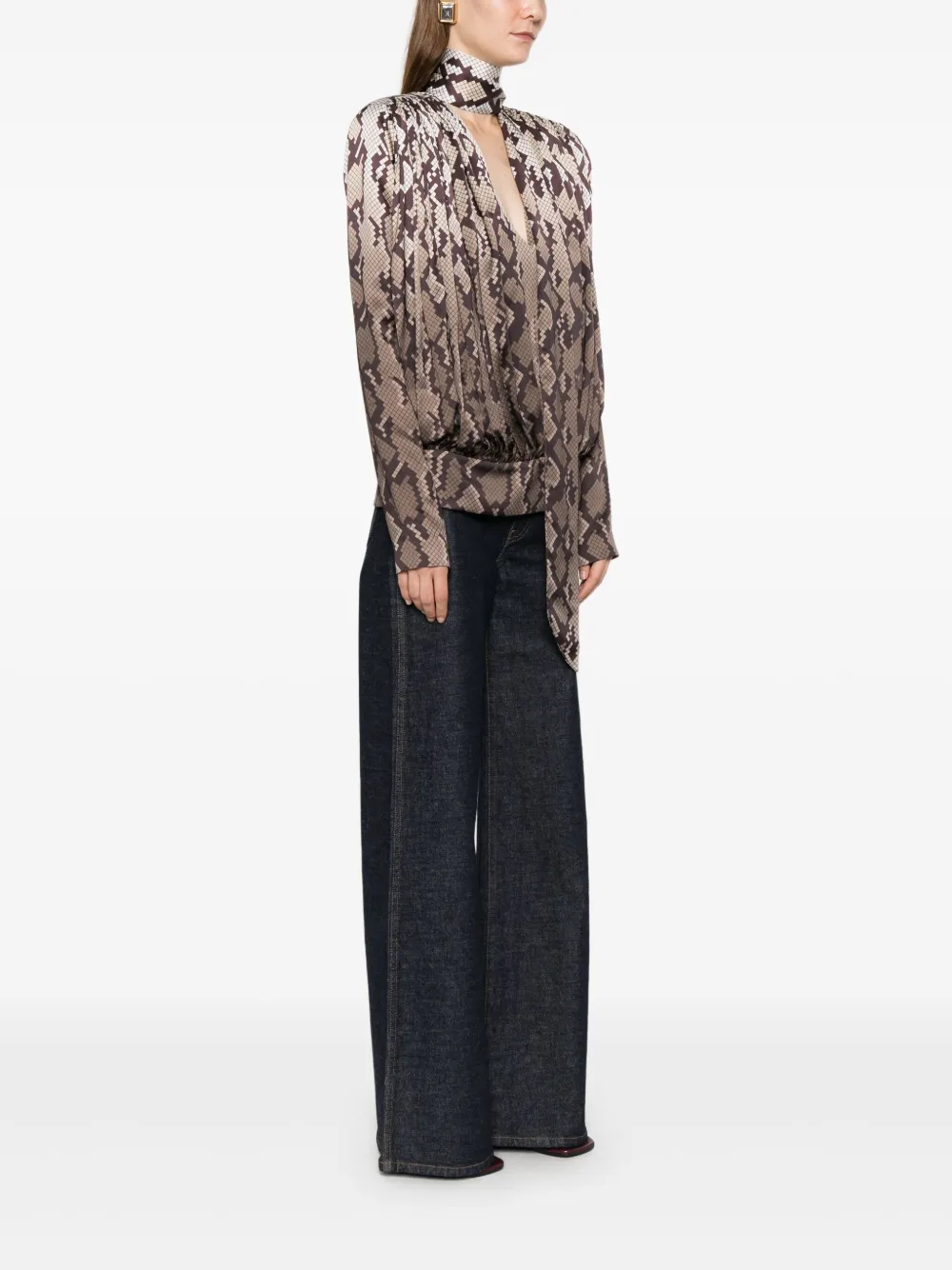Stella McCartney Top met slangenprint en strik Bruin