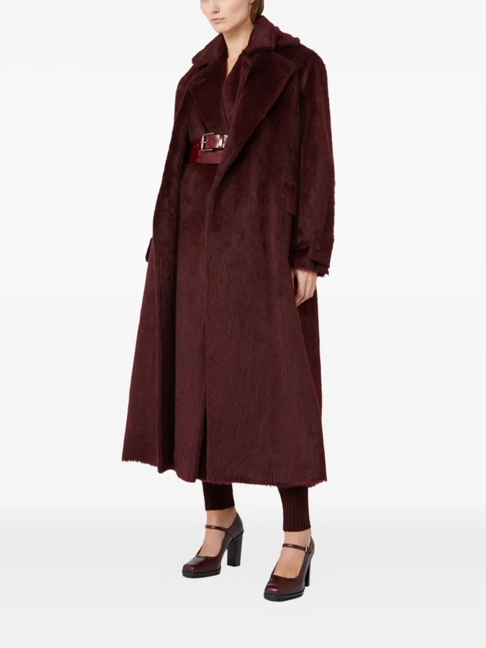 Max Mara Raglan-sleeve Belted Coat In Red