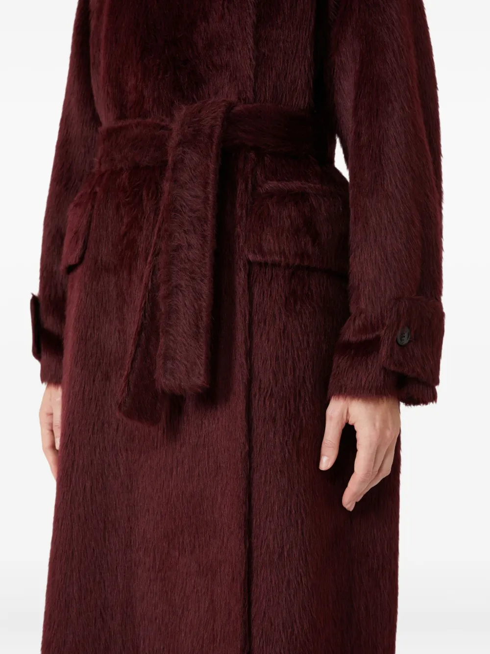 Max Mara Raglan-sleeve Belted Coat In Red