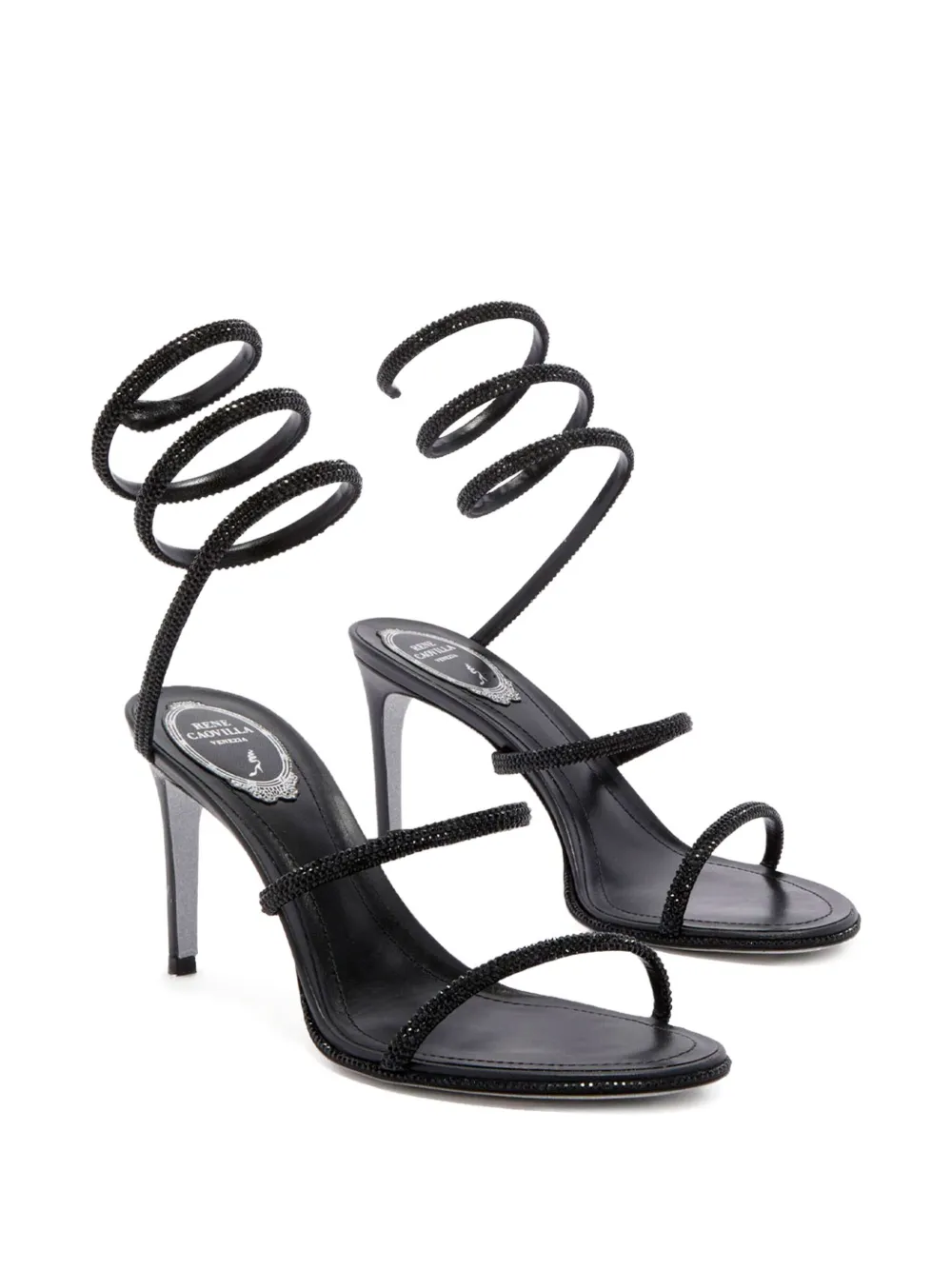René Caovilla 80mm Cleo Strass-spiral Heeled Sandals In Black