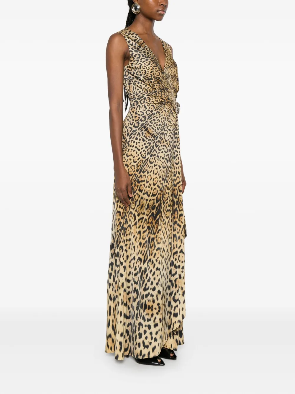 Roberto Cavalli Twisted Animal-print Dress In Brown