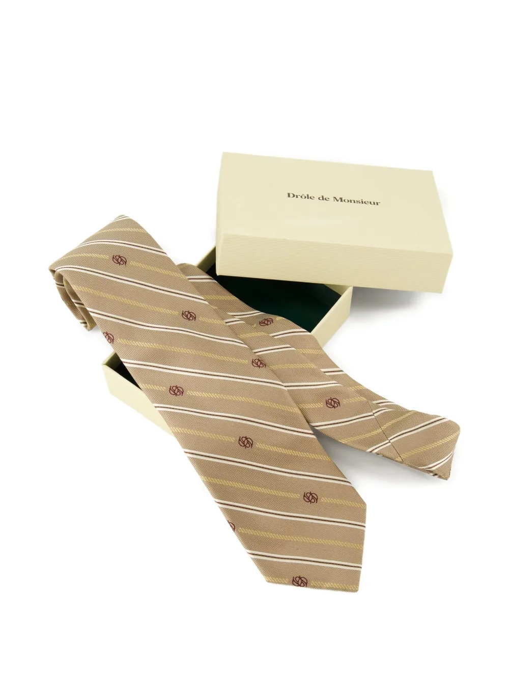 Drôle De Monsieur Rayure gestreepte stropdas met monogram Beige